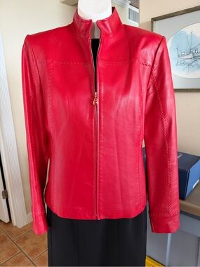 St. John Collection Red Leather Zip Jacket Resort 2008 Like New!